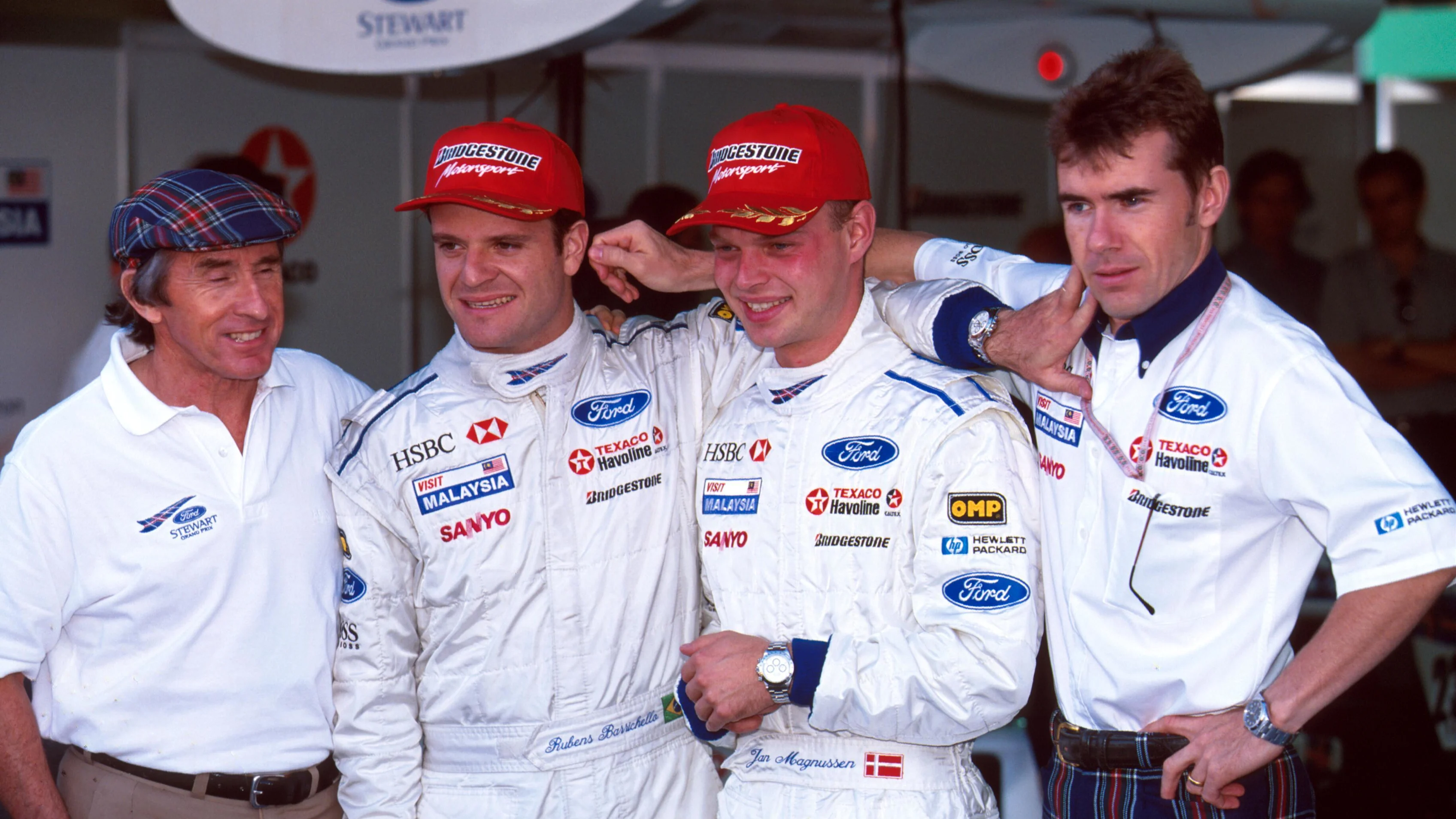 L a R: Jackie Stewart, Rubens Barrichello, Jan Magnussen y Paul Stewart Gran Premio Japonés,