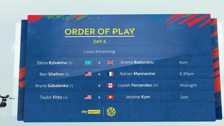 US Open: Friday's OOP