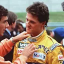 United Colors of Benetton Logo se muestra en el traje de carreras de Schumacher