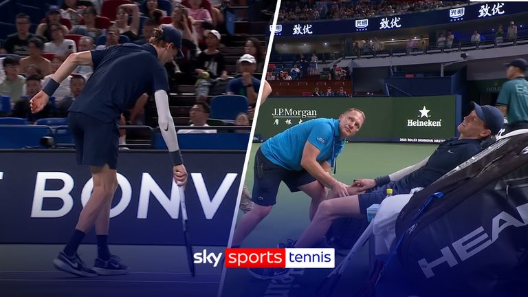 Jannik Sinner se vio obligado a retirarse tras sufrir un calambre ante Tallon Griekspoor en la ronda 32 del Masters de Shanghai. 