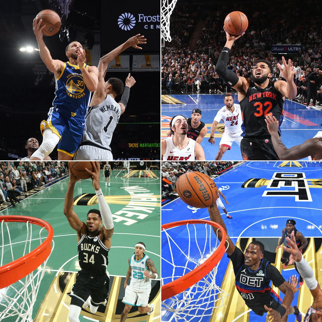 Steph Curry, Karl-Anthony Towns, Giannis Antetokounmpo, Javonte Green