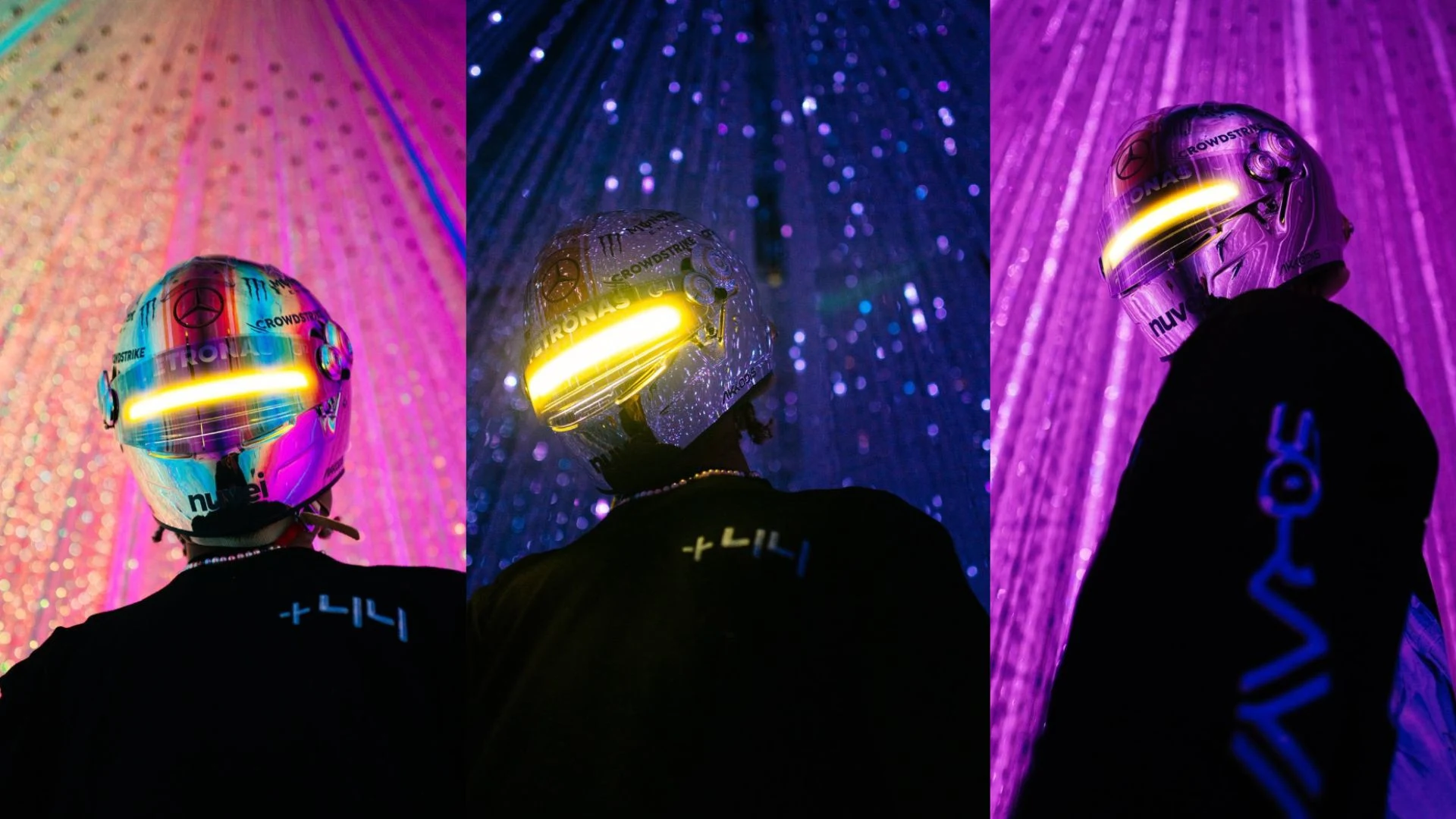 El casco del GP de Japón de edición especial de 2023 de Lewis Hamilton fue una colaboración entre el entonces piloto de Mercedes y el artista japonés Hajime Sorayama. Desliza para ver más imágenes