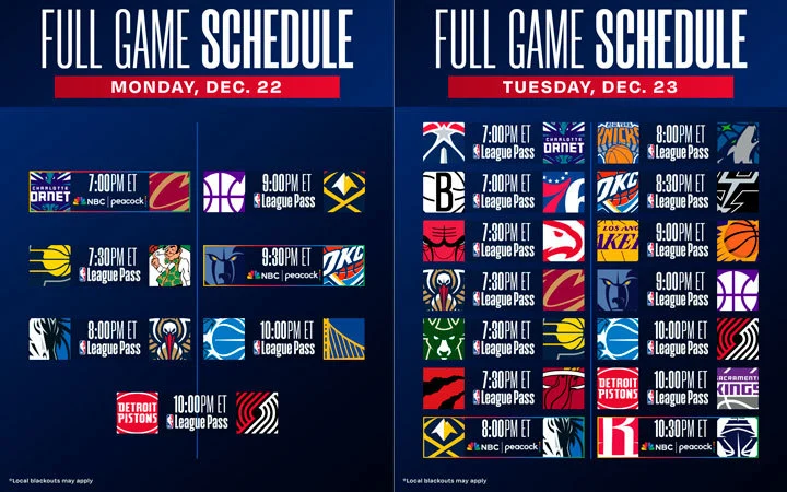 Monday & Tuesday schedule