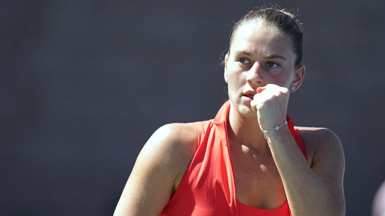 Marta Kostyuk, de Ucrania, durante la primera ronda del torneo de tenis del Abierto de Estados Unidos, el martes 26 de agosto de 2025, en Nueva York. (Foto AP/Vera Nieuwenhuis)