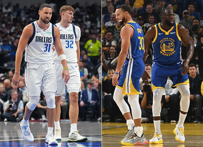 Klay Thompson, Cooper Flagg, Steph Curry, Draymond Green