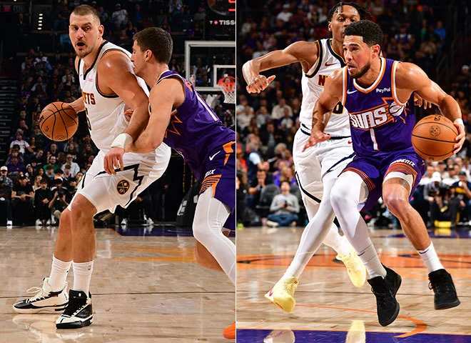 Nikola Jokić, Collin Gillespie, Peyton Watson, Devin Booker